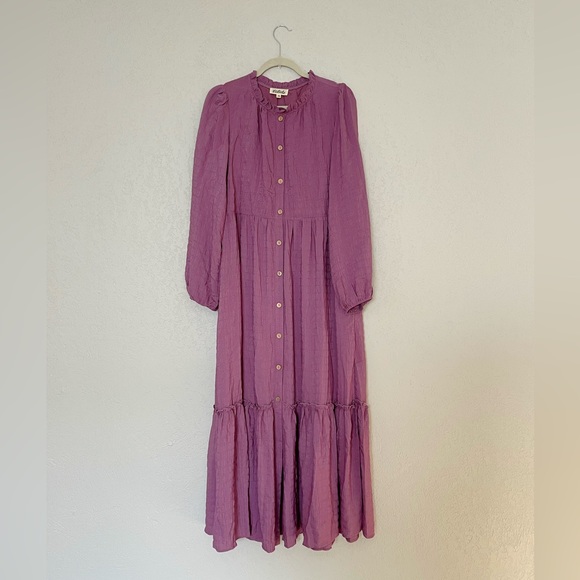 Listicle | Embossed Textured Button Down Maxi Dress in Plum - Picture 6 of 9